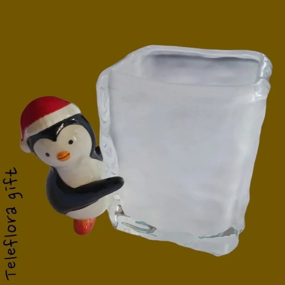 Teleflora gift christmas glass ice cube penguin vase